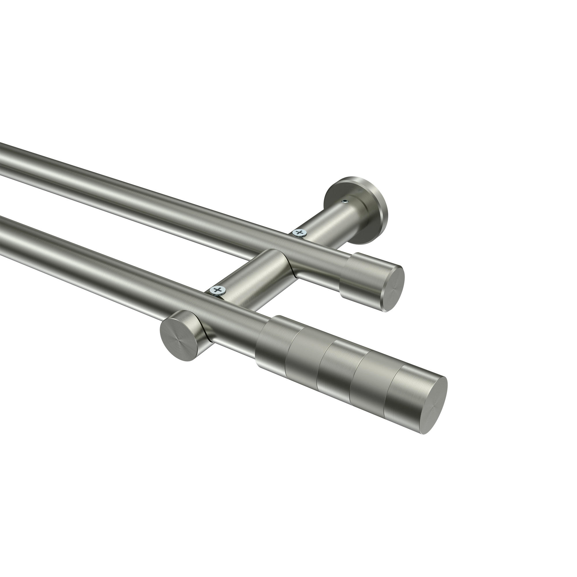 GARDINENSTANGE Platon Mavell 100 cm, 2-läufig (ohne Ringe), 20 mm Ø Edelstahl-Optik - Edelstahlfarben/Silberfarben, Metall (100cm) - INTERDECO