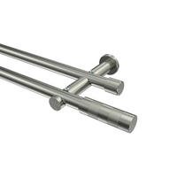 GARDINENSTANGEN-SET Platon Mavell 200 cm, 2-läufig (ohne Ringe), 20 mm Ø Edelstahl-Optik - Edelstahlfarben/Silberfarben, Metall (200cm) - INTERDECO