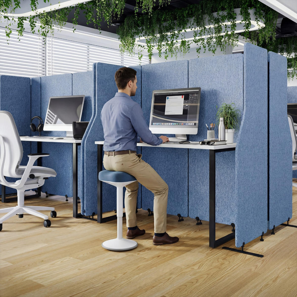 BALANCEHOCKER - Blau/Weiß, Metall (36/58/36cm)