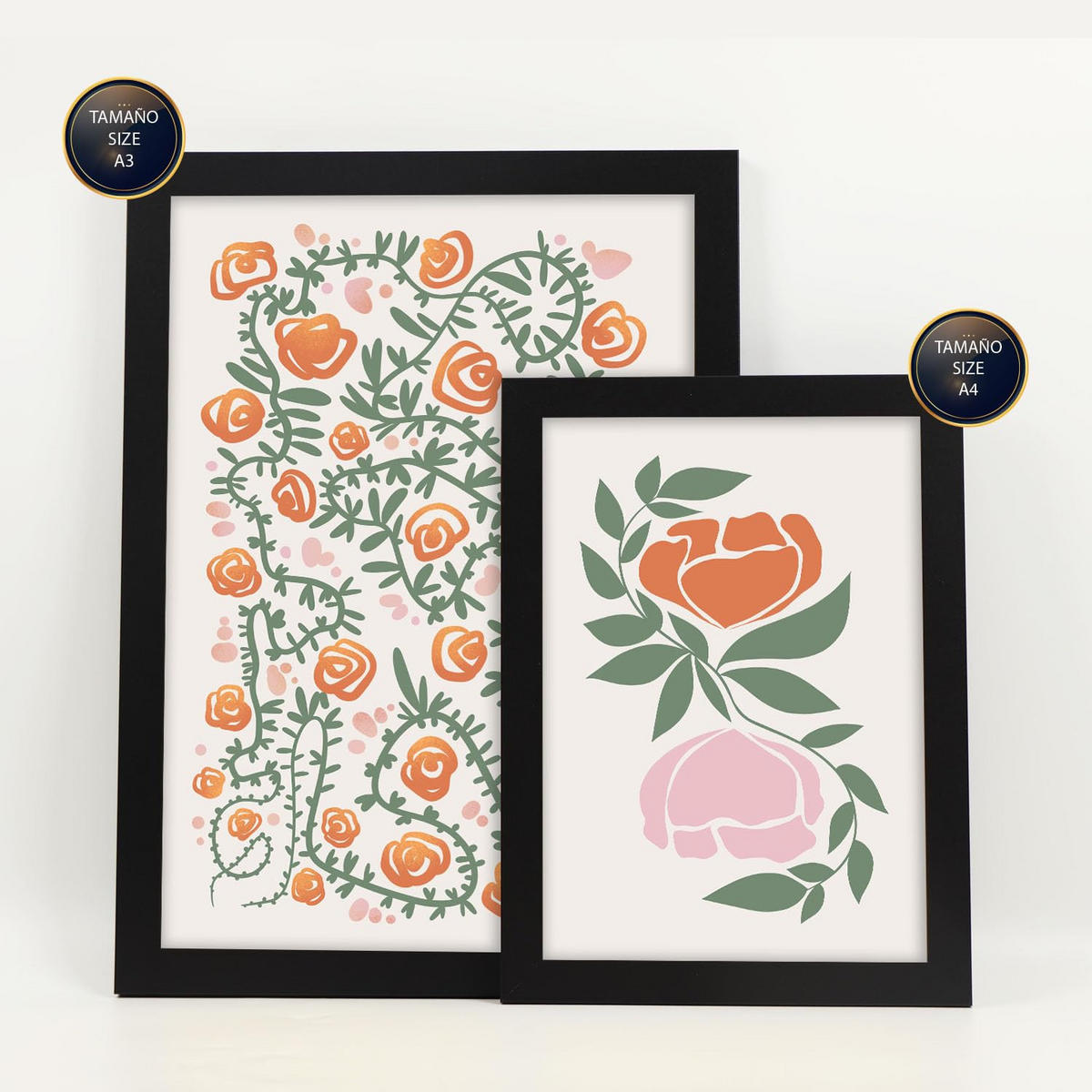 POSTER Set Mit 6 Fustige Blume In Blume Zusammenfassung Ästhetische Dekorative Gemälde Für Ihr Wohnzimmer Zuhause A3 & A4 Schwarzer Rahmen - Schwarz, Papier (29/3cm) - Nacnic