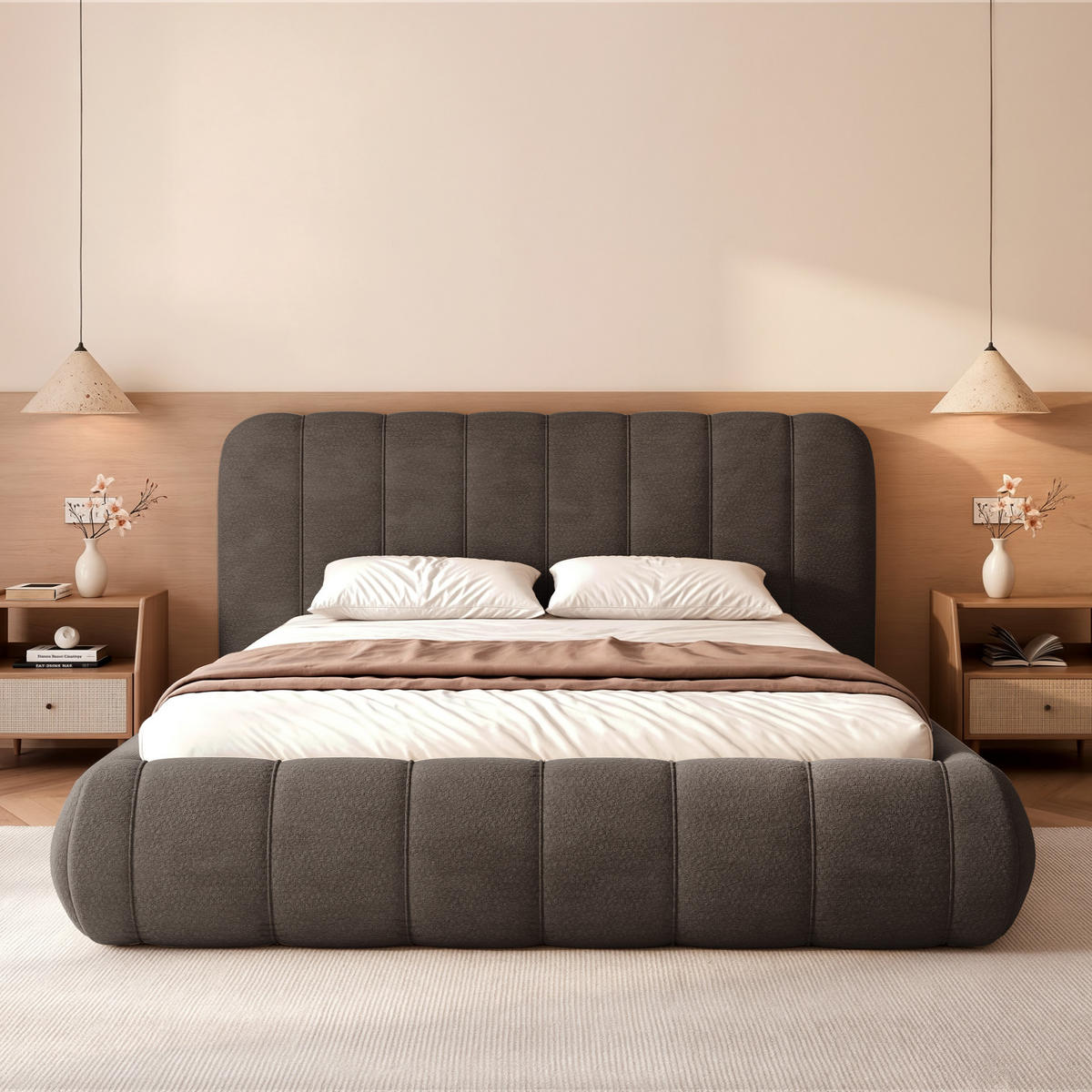 POLSTERBETT Gallo 140x200 cm Dunkelbraun Chenille – (Doppelbett mit Bettkasten, Lattenrost, voluminöses Kopfteil) - Dunkelbraun, Holz/Holzwerkstoff (140/200cm) - Ravio