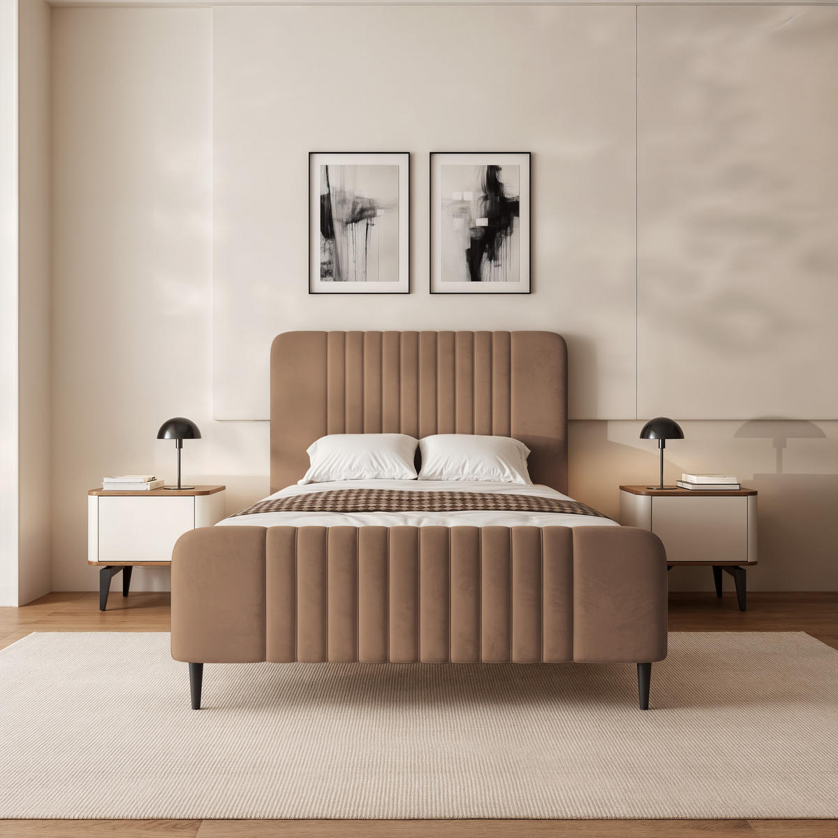 POLSTERBETT BELLAGIO 160/200 cm auf Füßen, ohne Bettkasten, Braun - Braun, Textil/Metall (160/200cm) - Idohome