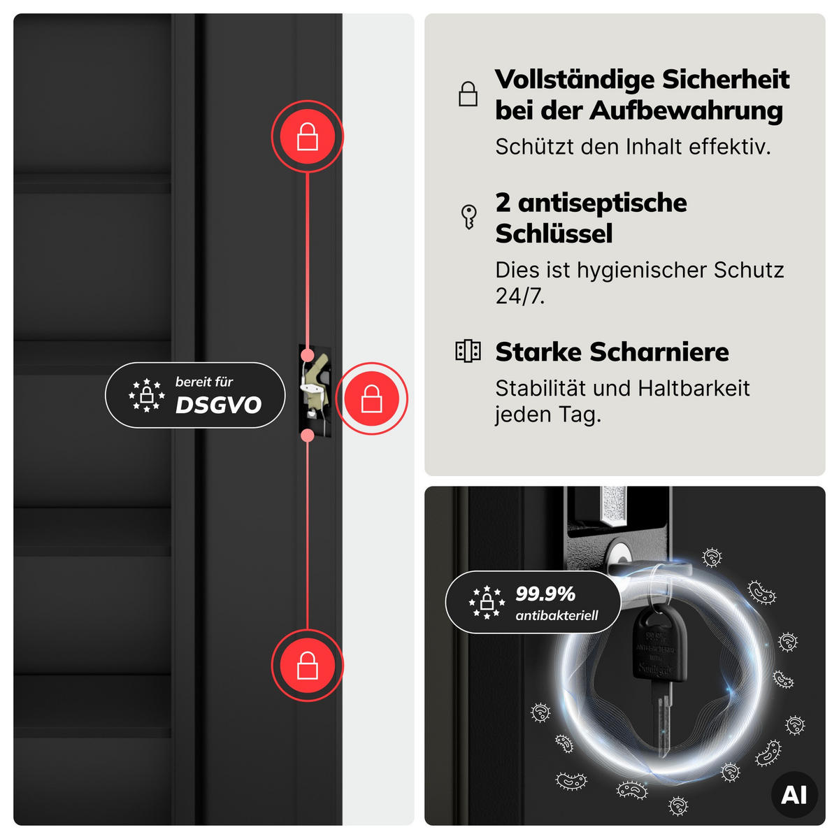 AKTENKABINETT ALEX D600 - Schwarz, Metall (45/185/60cm) - Jan Nowak