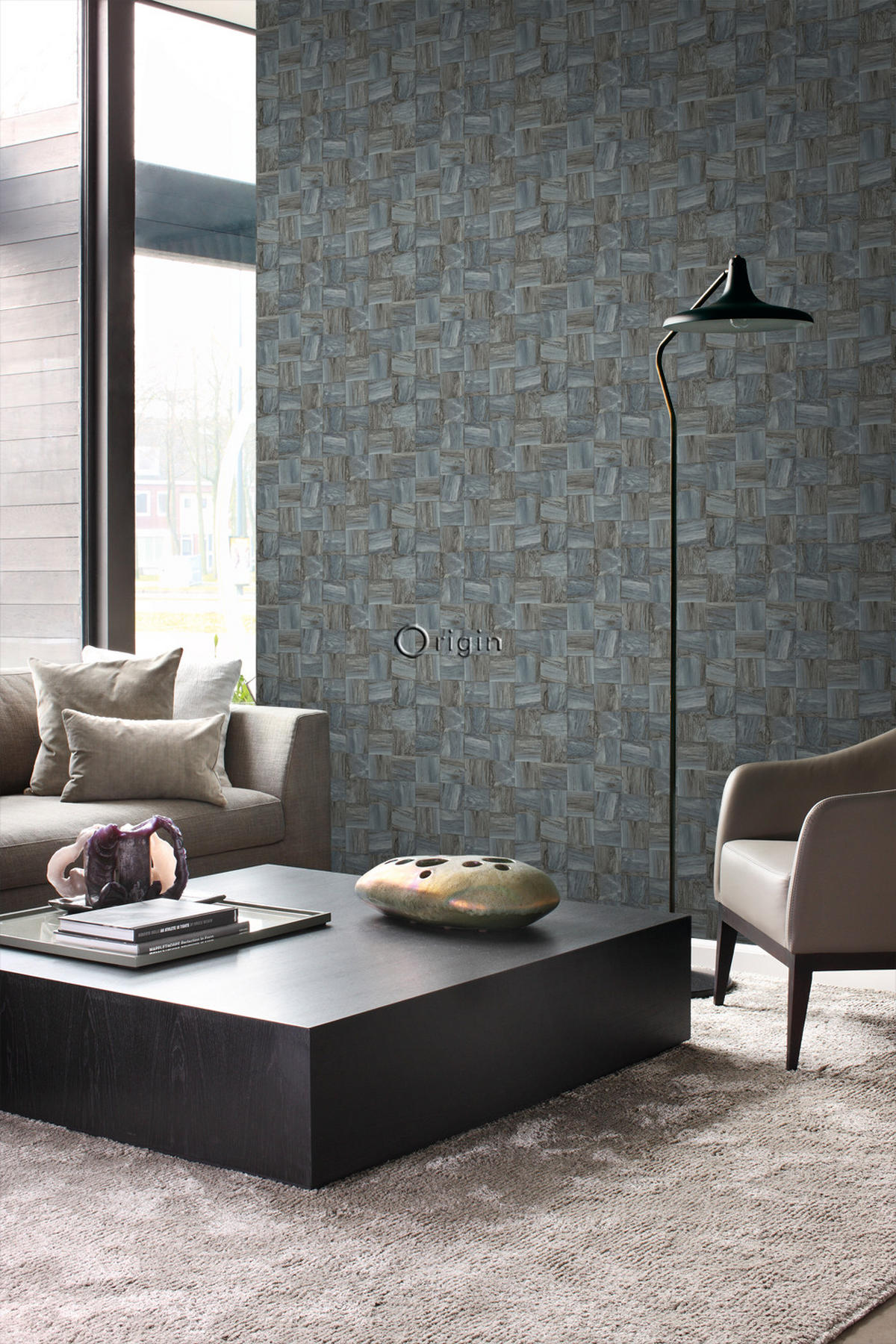 TAPETE quadratische Holzstücke 53 cm x 10.05 m - Grau, Papier (53/1000cm) - Origin Wallcoverings