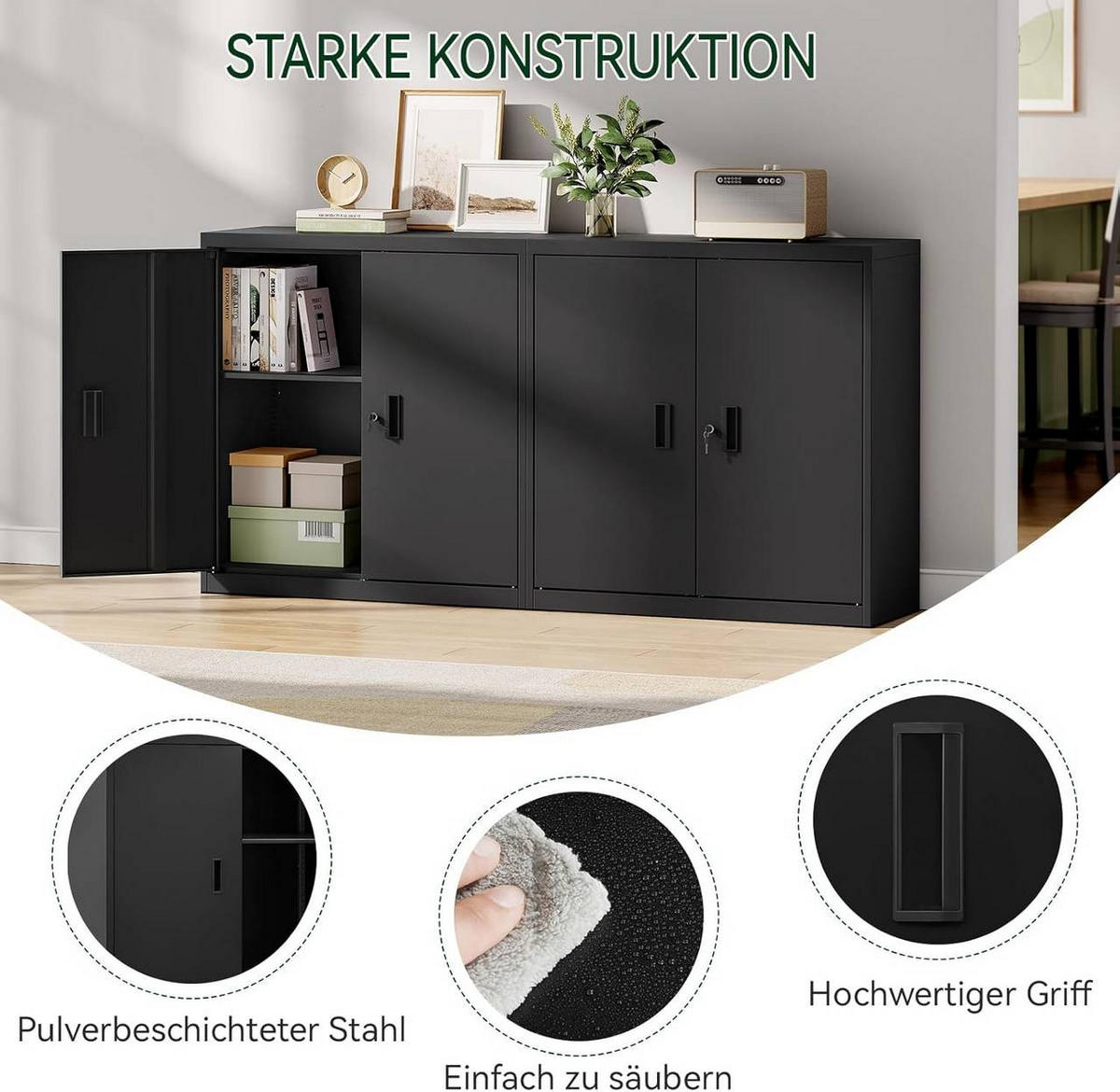 AKTENSCHRANK abschließbar, 90x92x40cm, Metall, Schwarz - Schwarz, Metall (90/92.5/40cm) - Woltu