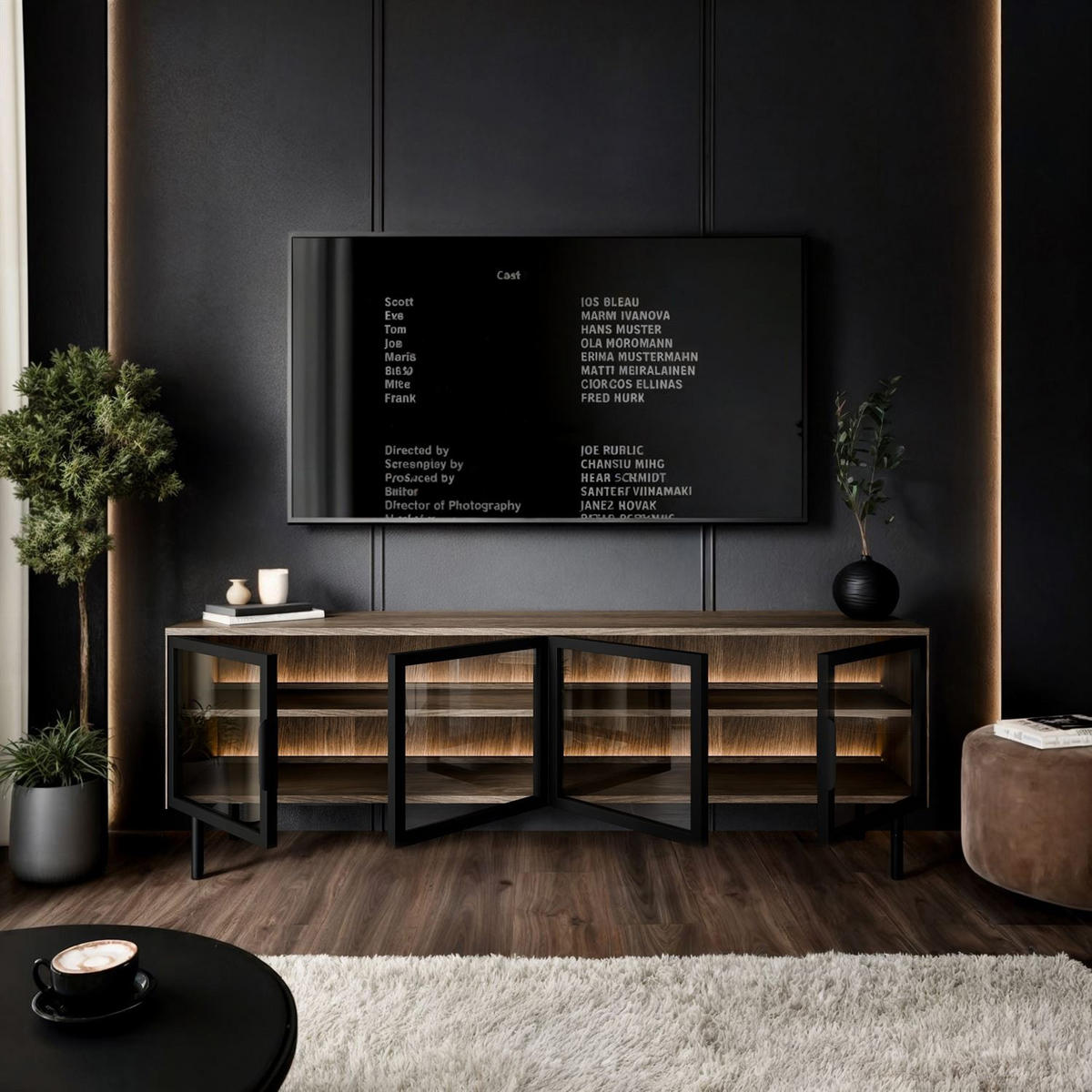 TV-ELEMENT LINEA LOFT mit LED-Beleuchtung Eiche + Schwarz - Eichefarben, Holzwerkstoff (181/62/39cm) - Lookway