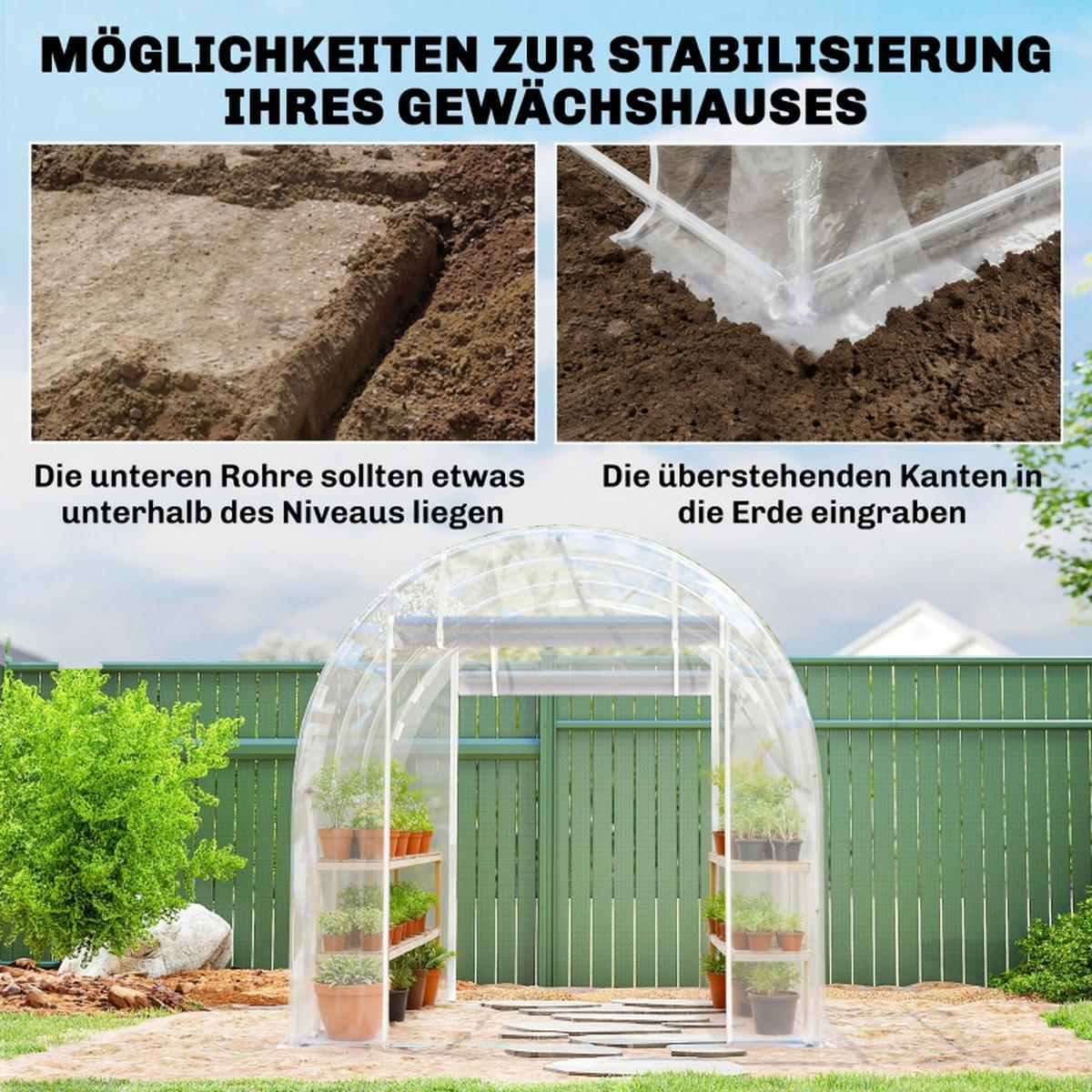 GEWÄCHSHAUS begehbar Stahlrahmen PE Abdeckung transparent - Transparent, Metall (295/195/195cm) - Fortuna Lai