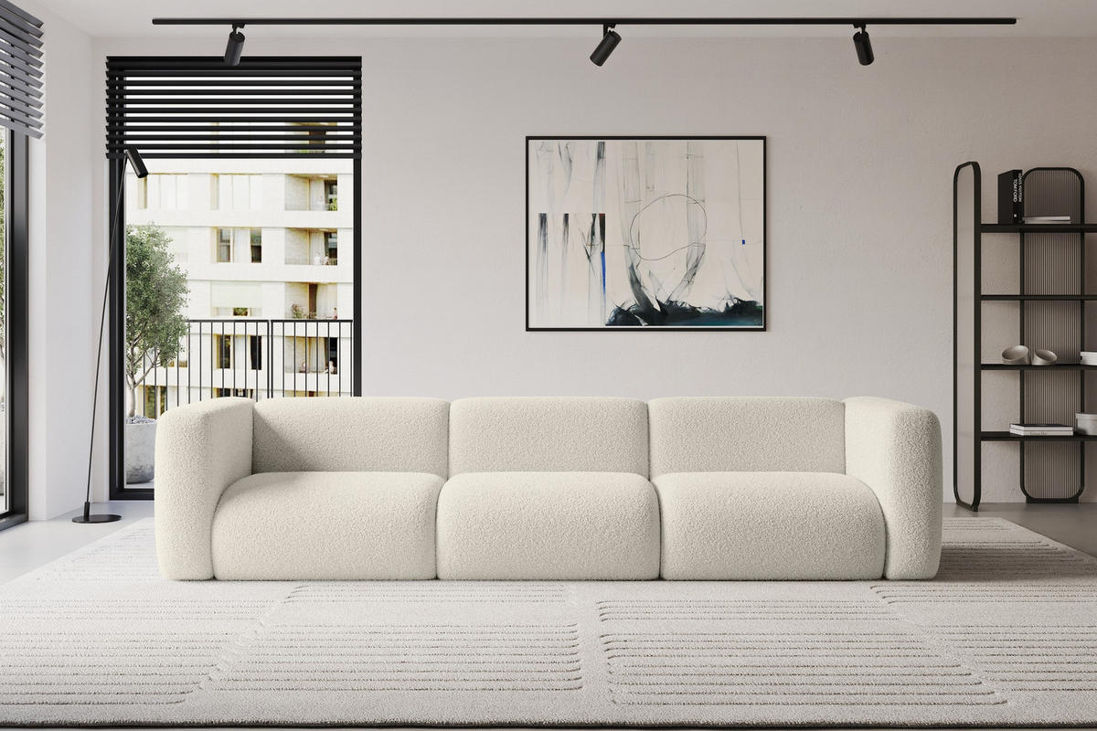 MODULÁRNÍ pohovka MIRA-S2, 3místná, 319 × 89 × 70 cm, béžová, bouclé - černá/kašmírová, kompozitní dřevo/textil (319/70/89cm) - ALTDECOR
