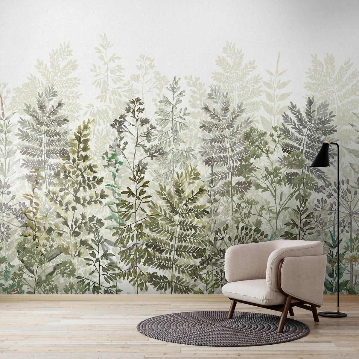 FOTOTAPETE Leaf Silhouette - Salbeigrün, Papier/Kunststoff (280/0.1cm) - Art for the Home