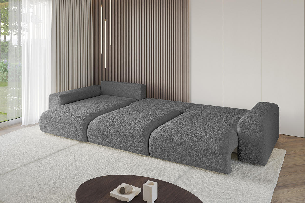 ECKSOFA Ottomane links ESKAR-L 364x176x84 Platinfarben Bouclé - Platinfarben/Schwarz, Holzwerkstoff/Kunststoff (364/176cm) - ALTDECOR