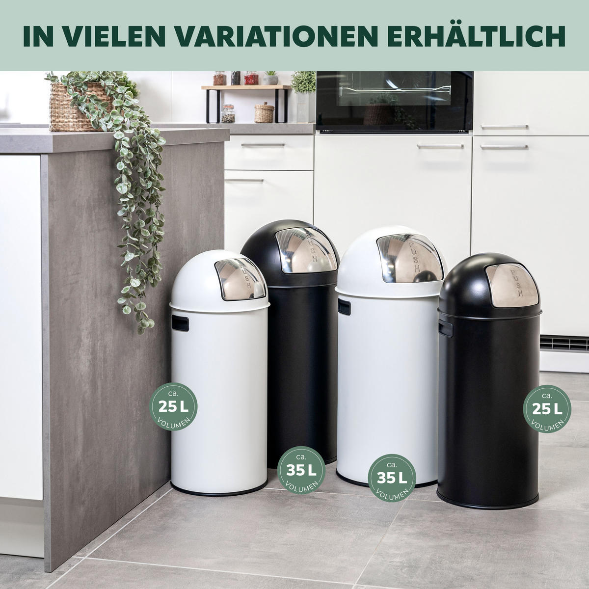 ABFALLEIMER Push-Deckel 35 L, schwarz - Schwarz, Metall (30.5/66.5/30.5cm) - eluno