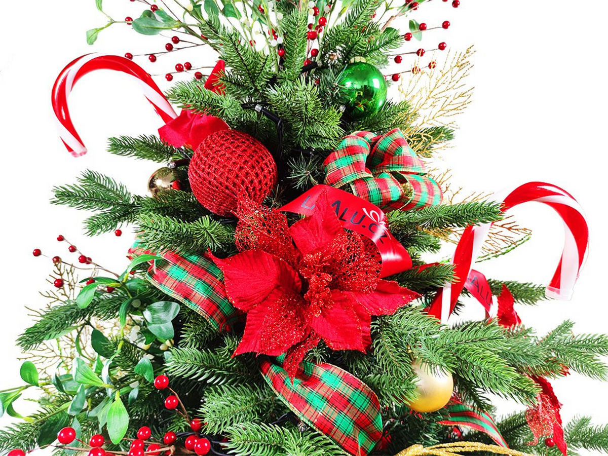 WEIHNACHTSBAUM künstlicher 150 cm, SANTA CLAUS, mit 87-teiligem Weihnachtsbaumschmuck, inkl. Metallständer und Aufbewahrungsbox - Rot/Goldfarben, Kunststoff/Metall (104/150cm) - LAALU