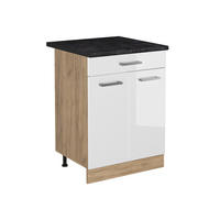 DULAP DE BAZĂ DE BUCĂTĂRIE R-Line, Alb lucios ridicat/Stejar auriu, 60 cm cu sertar стільниця Антрацит - stejar miere/alb lucios, compozit lemnos (60/81.6/60cm) - Vicco