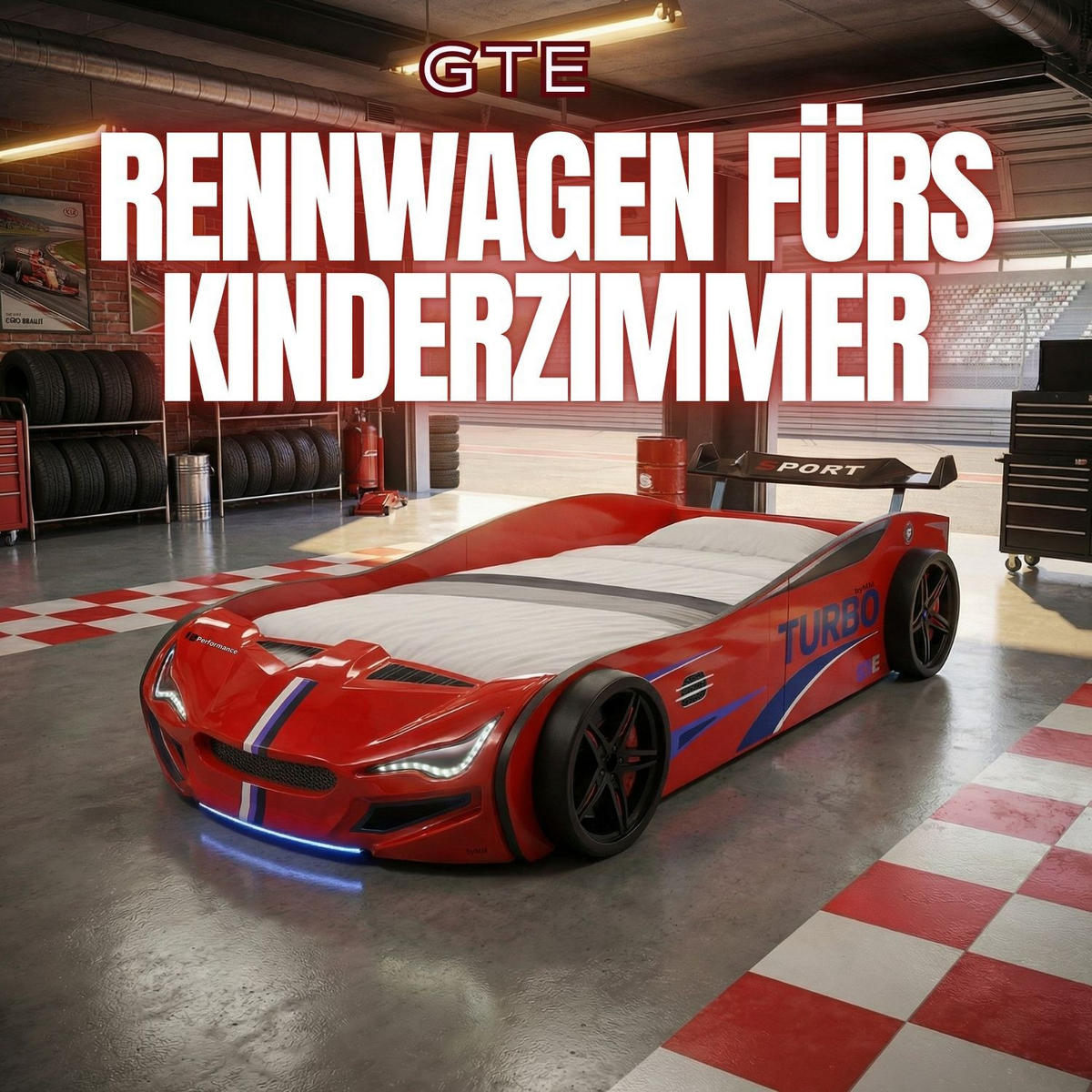 AUTOBETT GTE mit Rollrost, Licht und Sound Farbe Rot - Rot, Holzwerkstoff (90/200cm) - Coemo