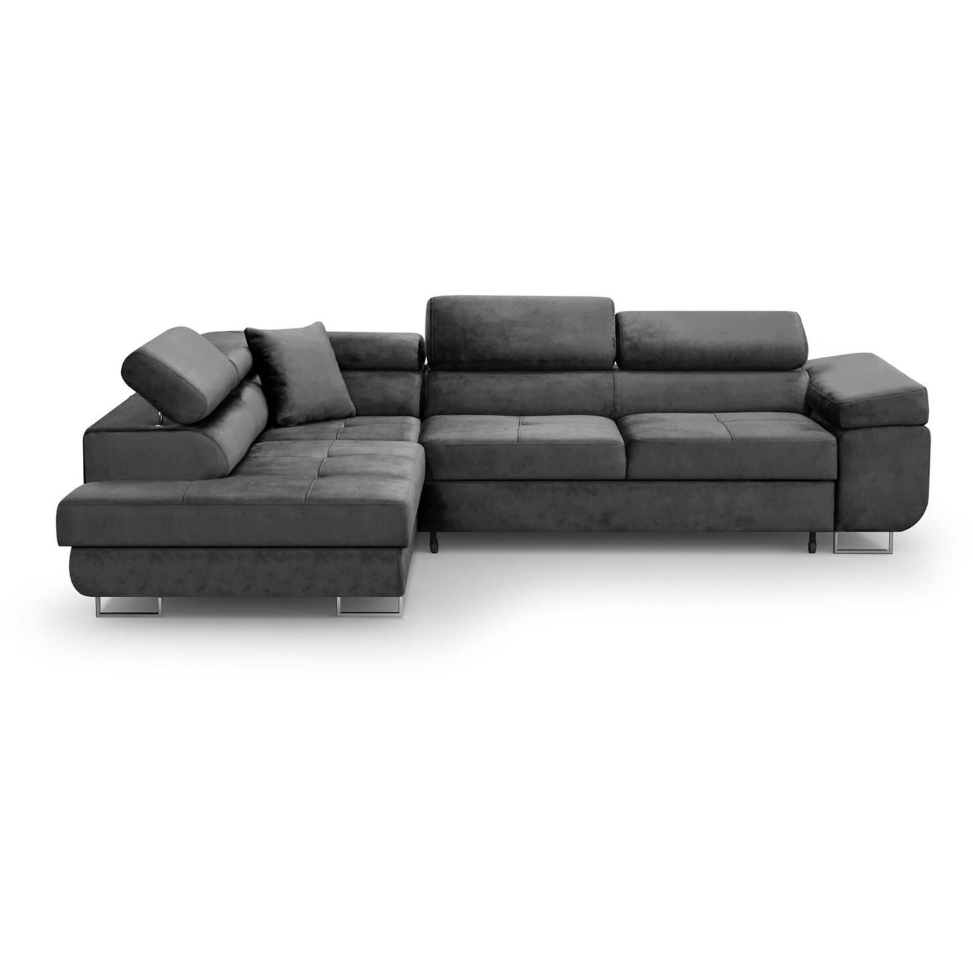 ECKSCHLAFSOFA Waldo verstellbaren Kopfstützen, Grau, links - Schwarz/Grau, Textil (275/203cm) - Beautysofa