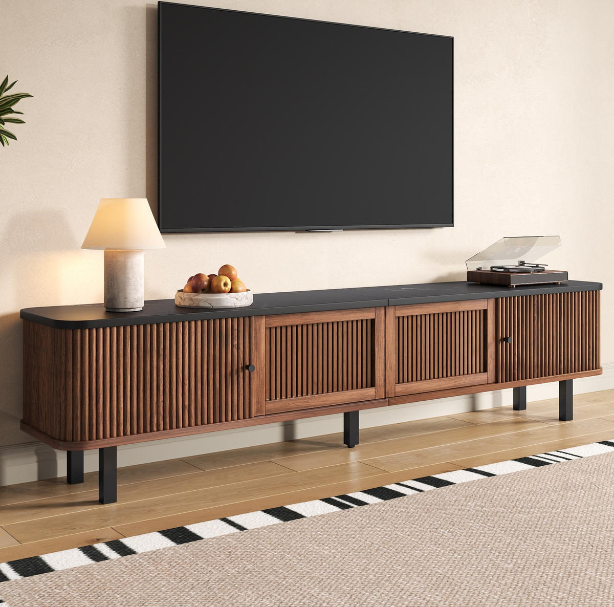 TV-LOWBOARD 190/35/45 cm mit Schiebetüren, Gitterfront und viel Stauraum, Nussbaum - Braun, Holzwerkstoff (190/45/35cm) - Redom