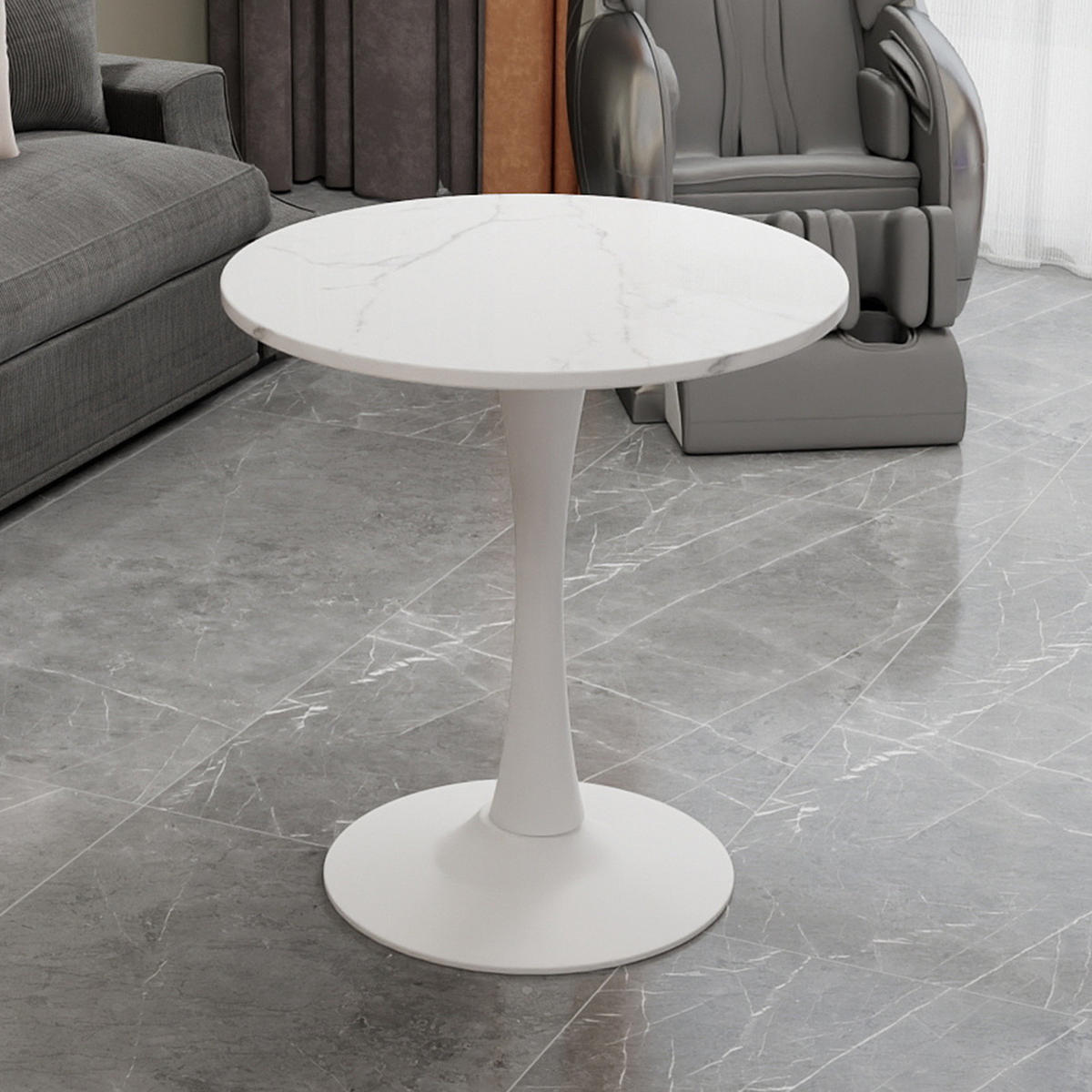 COUCHTISCH 70 cm in Weiß aus Kunstmarmor–rund und vielseitig - Weiß, Stein (70/70/72cm) - Flora Grace
