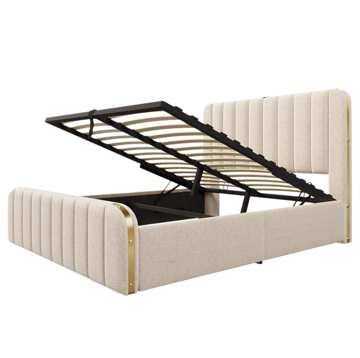 POLSTERBETT aus Leinen 140x200 cm in Beige mit USB- & Typ-C-Anschluss - Beige, Textil (140/200cm) - Modfu