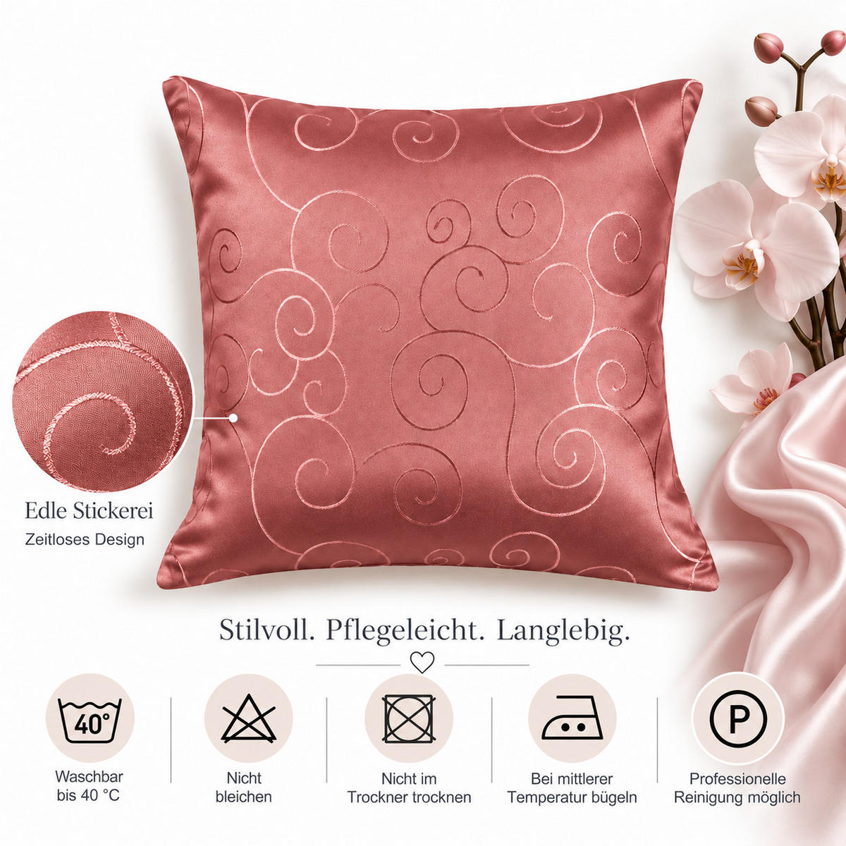 KISSENBEZUG 40/40 cm Altrosa Damast Circle - Altrosa, Textil (40/40cm) - TiborTex