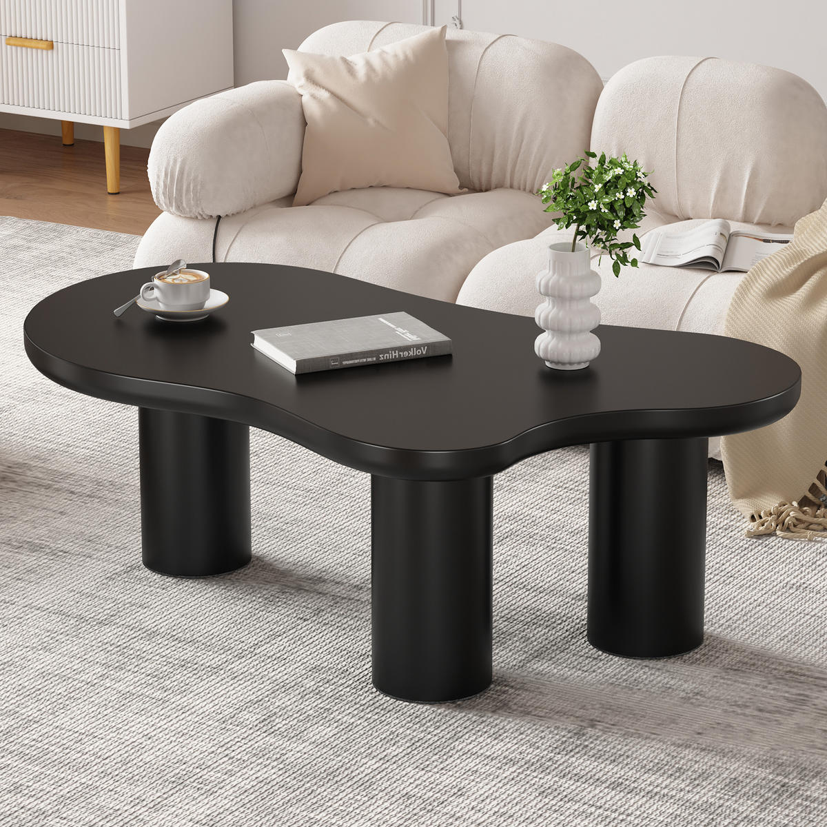 COUCHTISCH Wolkenform 107/66/40,5 cm Schwarz aus MDF mit PVC-Beinen - Schwarz, Holzwerkstoff (107/66/40.5cm) - OKWISH