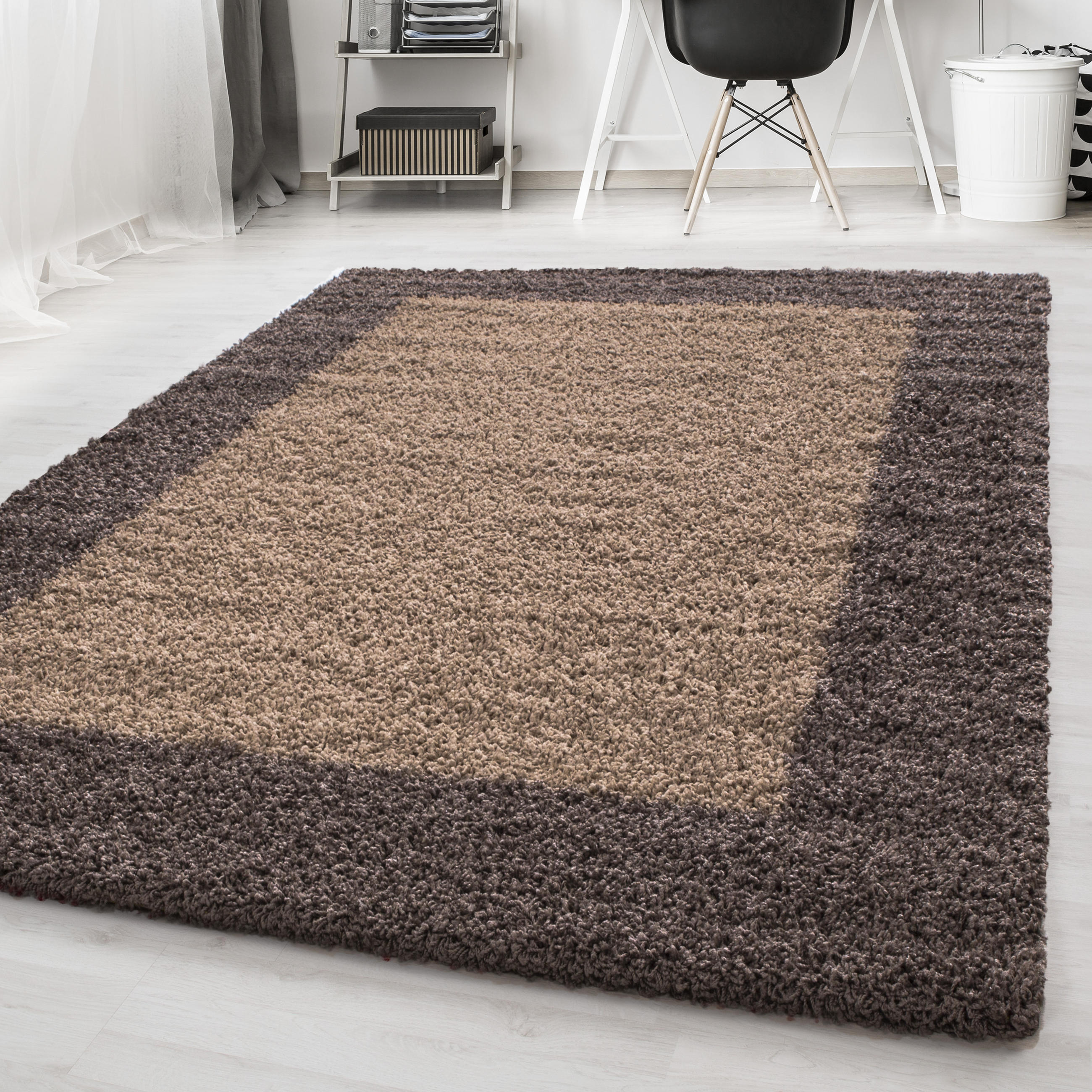 TEPPICH Hochflor einfarbig mit Bordüre Polypropylen Wohnzimmer Taupe Rechteckig 160x230 - Taupe, Textil (160/230cm) - KADIMA DESIGN