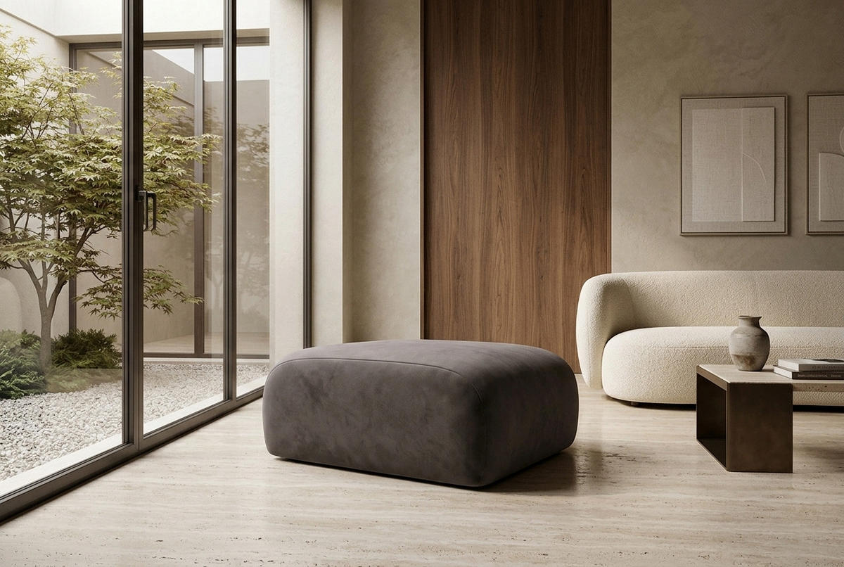 HOCKER, Sitzhocker, Velvet-Stoff Bluvel, Aschgrau, GRETA - Grau, Holz (91/40/89cm) - Kaiser Möbel