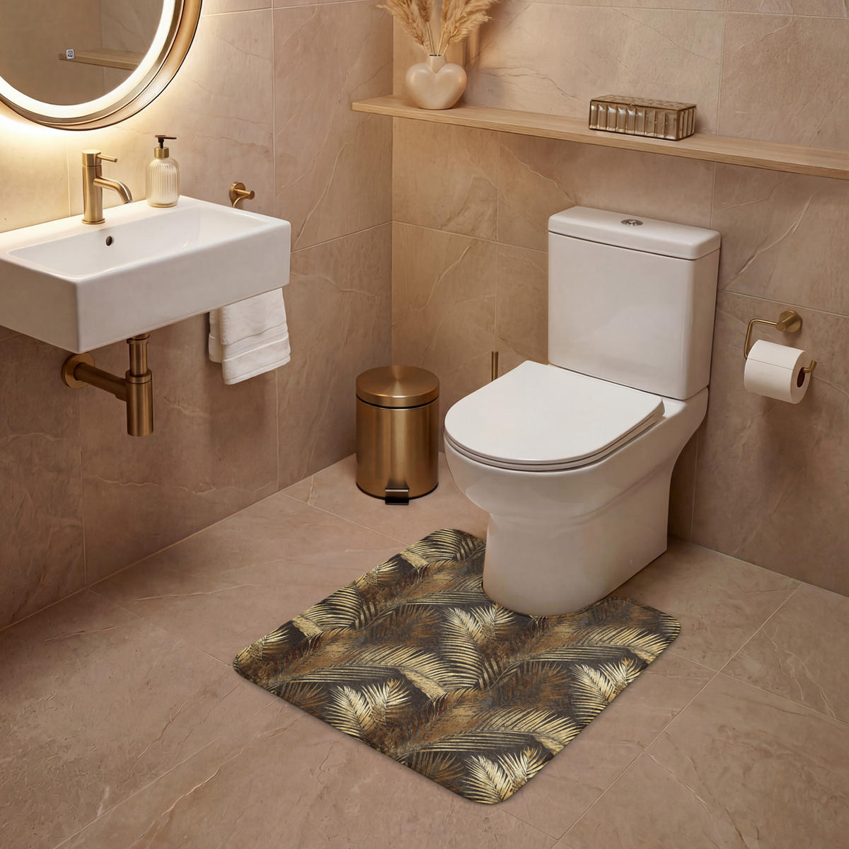 WC PŘEDLOŽKA Tropical - Listy - zlaté 55x60 cm - zlatá, textil/plast (55/1cm) - OnlyWow