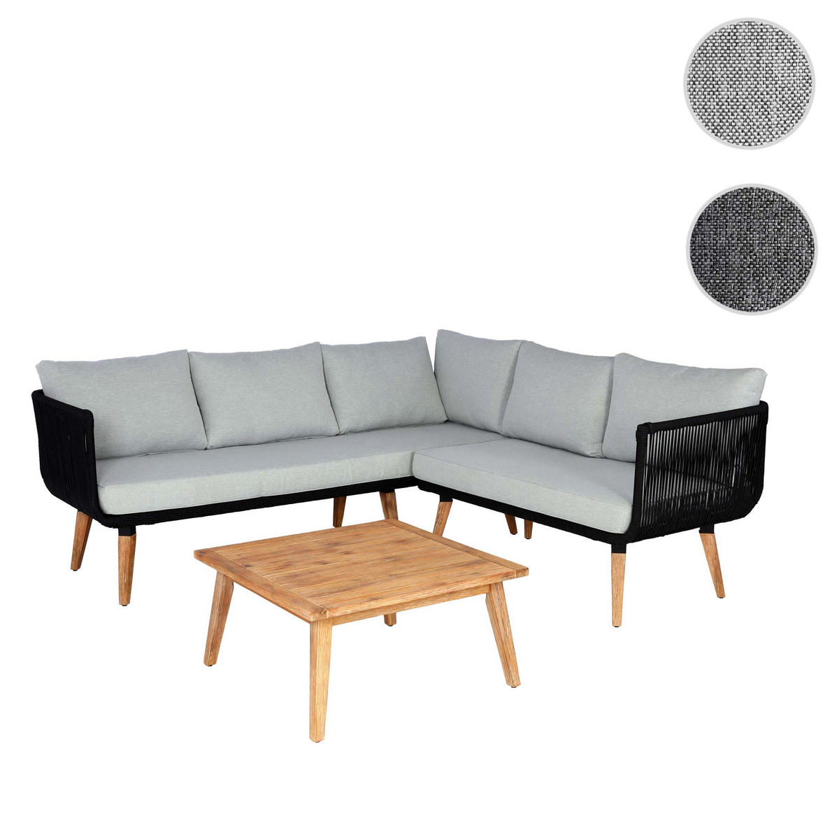 GARTEN-GARNITUR Schwarz, Braun, Hellgrau - Hellgrau/Schwarz, Holz - MCW