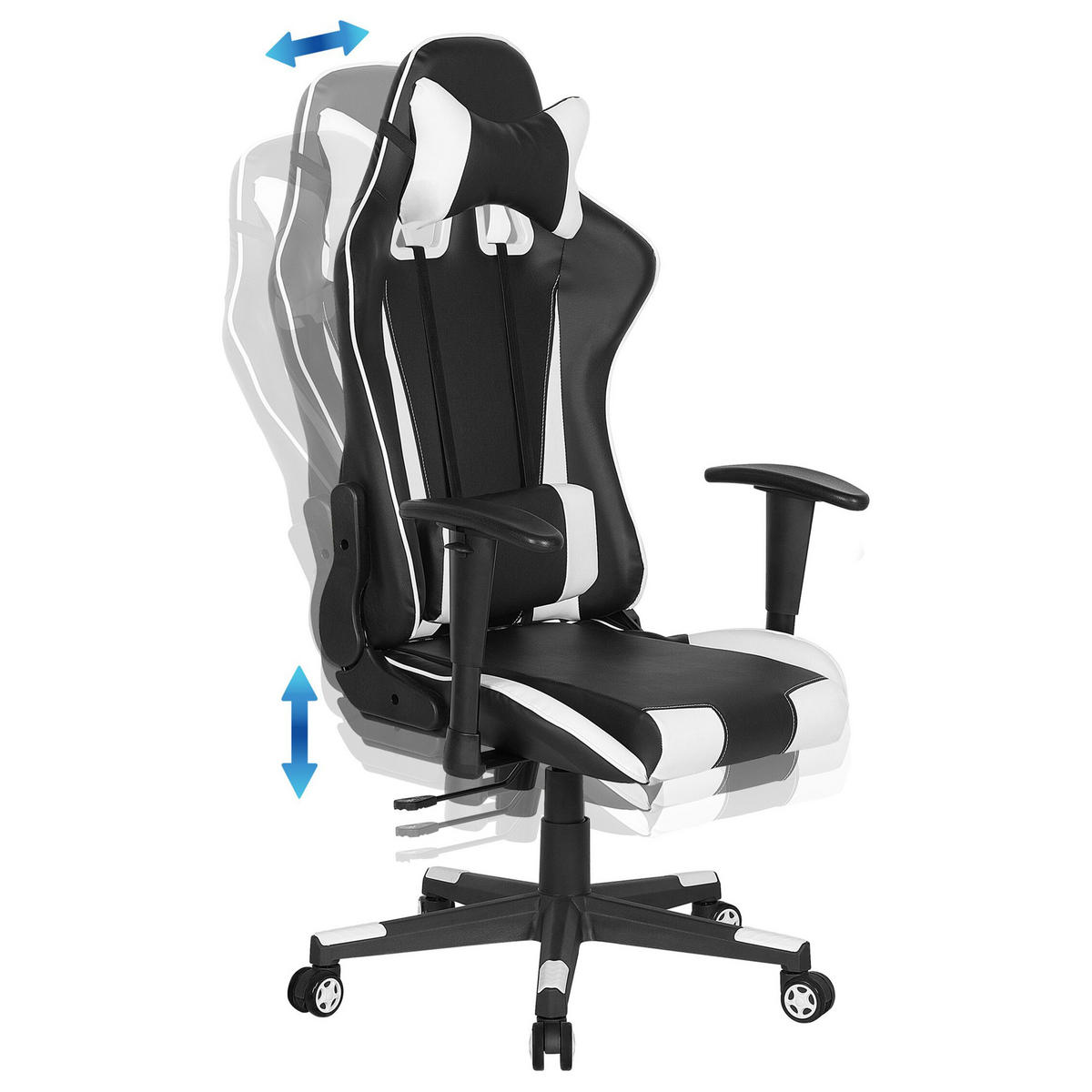 BÜROSTUHL Kunstleder Schwarz/Weiß Gamer - Schwarz, Kunststoff/Textil (71/125/71cm) - Beliani