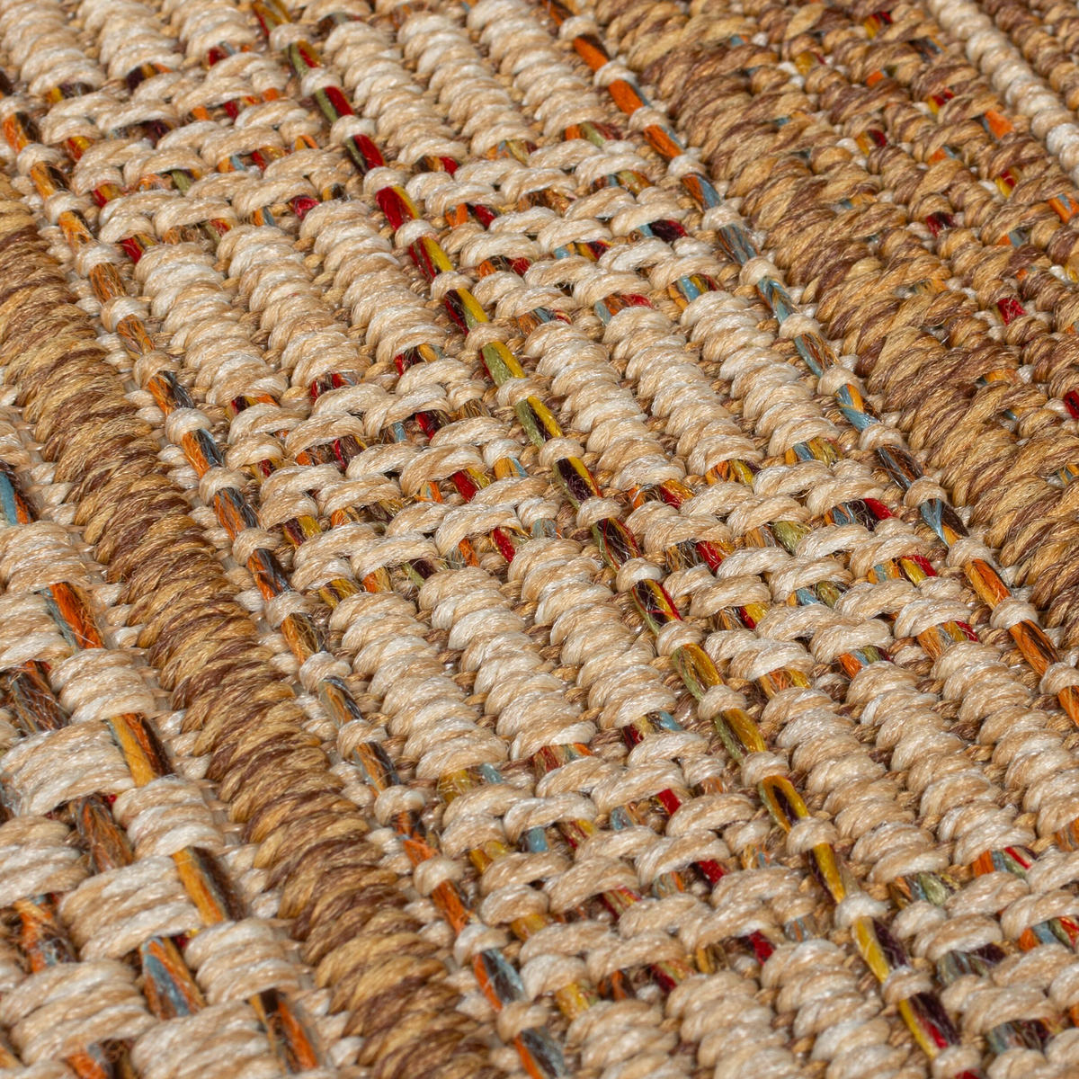 TEPPICH Outdoor Flachgewebe Boho Streifen Jute-Optik, Balkon schmutzabweisend Ocker Rechteckig 120x170 - Braun, Textil (120/170cm) - KADIMA DESIGN