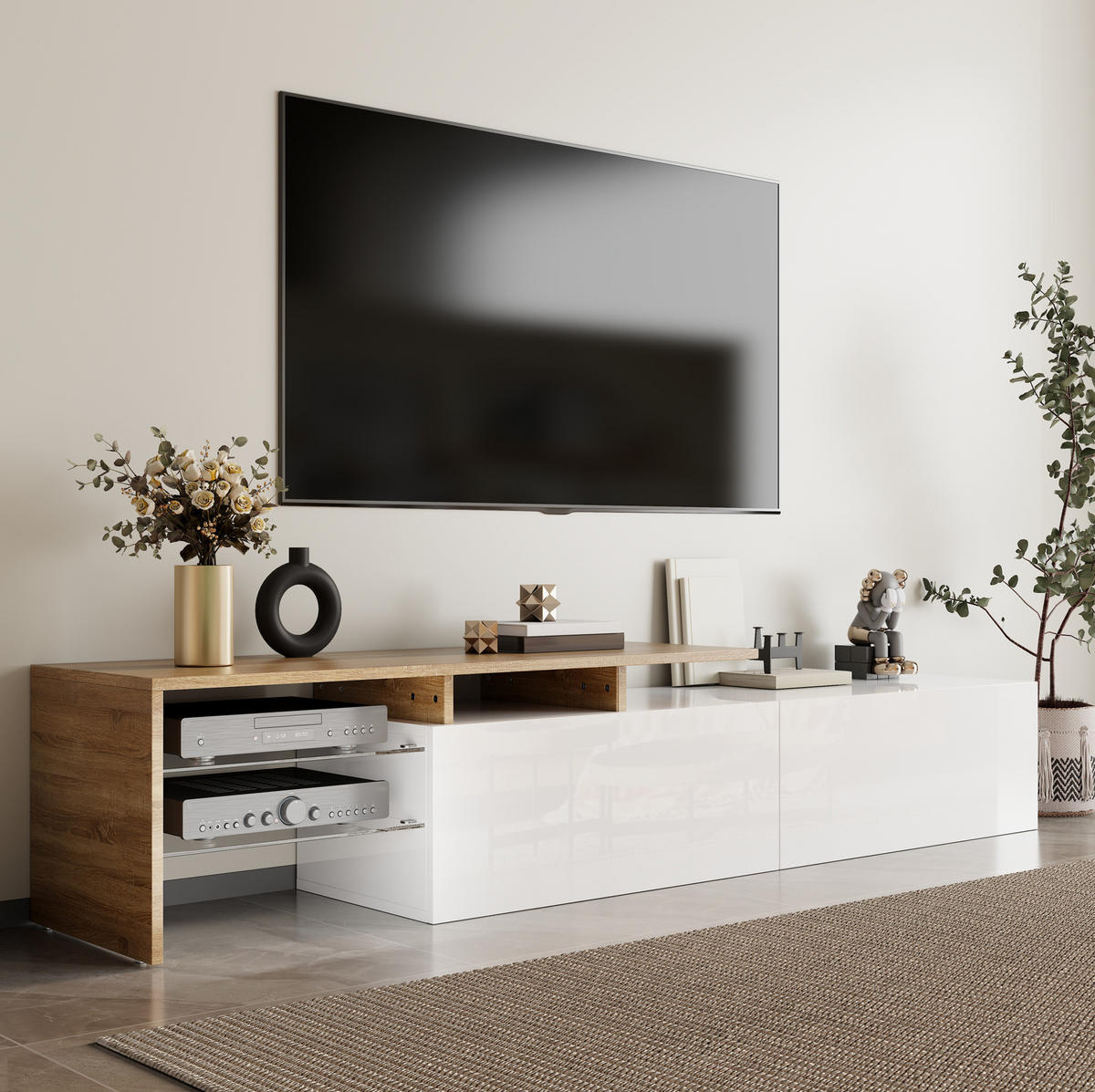 TV-ELEMENT mit LED 170 x 33 x 33,5 cm Weiß Holzoptik - Weiß, Holzwerkstoff (33/33.5/170cm) - Beauniv