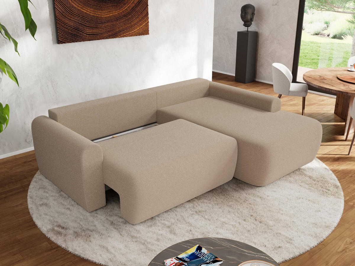 ECKSCHLAFSOFA CUBO L Hellbraun Boucle - rechts - Schwarz/Braun, Kunststoff/Textil (187/273cm) - MKS