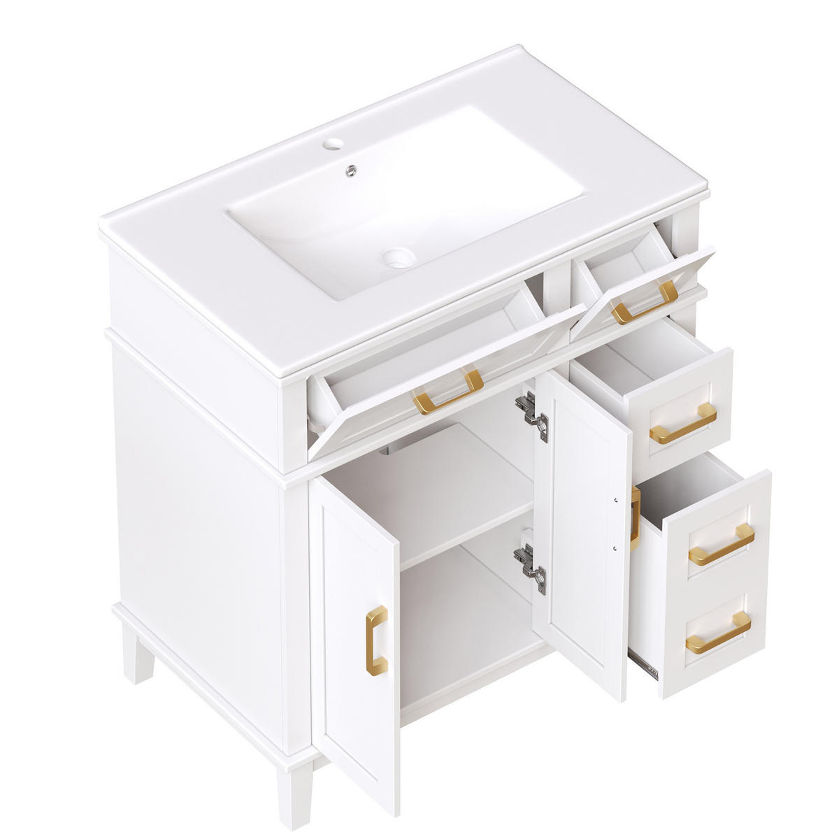 WASCHBECKENUNTERSCHRANK Keramik Soft-Close Stauraum Weiß - Weiß, Metall (76/86/46.5cm) - FLIEKS