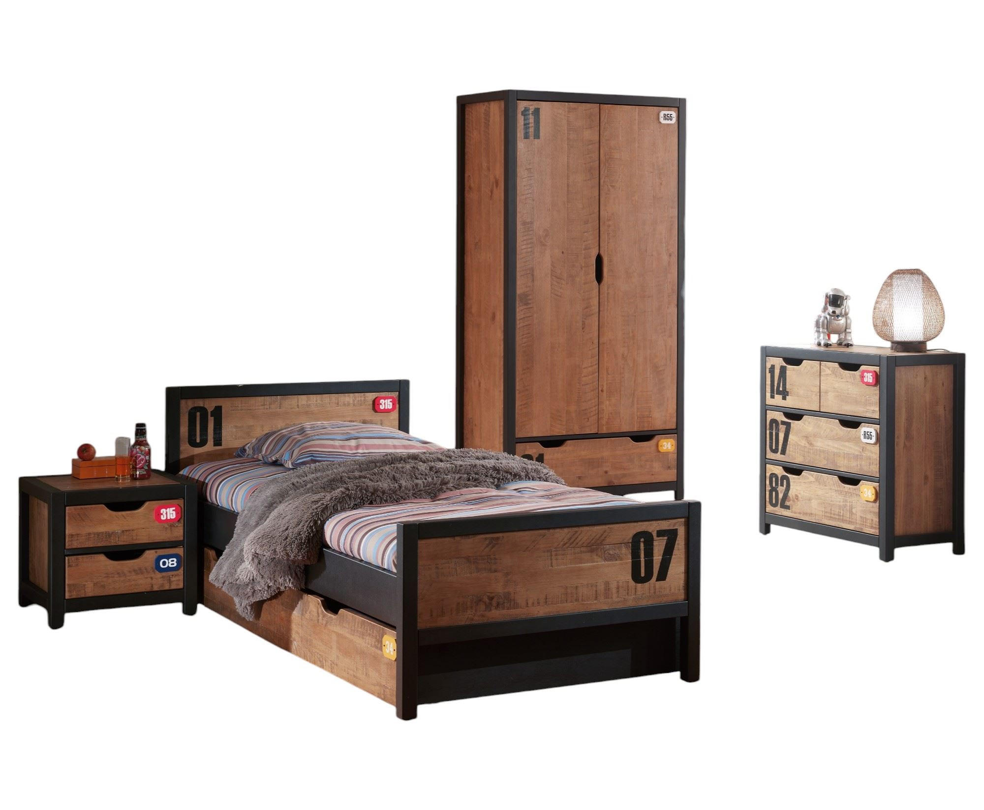 KINDERZIMMER Set komplett Kameko 7 Massivholz+MDF Schwarz/Cognac - Cognac/Schwarz, Holz (270/1/170cm) - 58aufmkessel