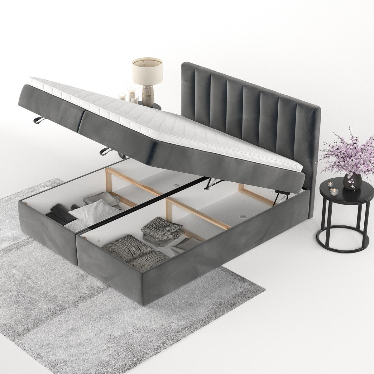 BOXBETT Lusso 180/200 cm Anthrazit im Paros Stoff - Anthrazit/Schwarz, Holz/Holzwerkstoff (180/200cm) - AltaBeds