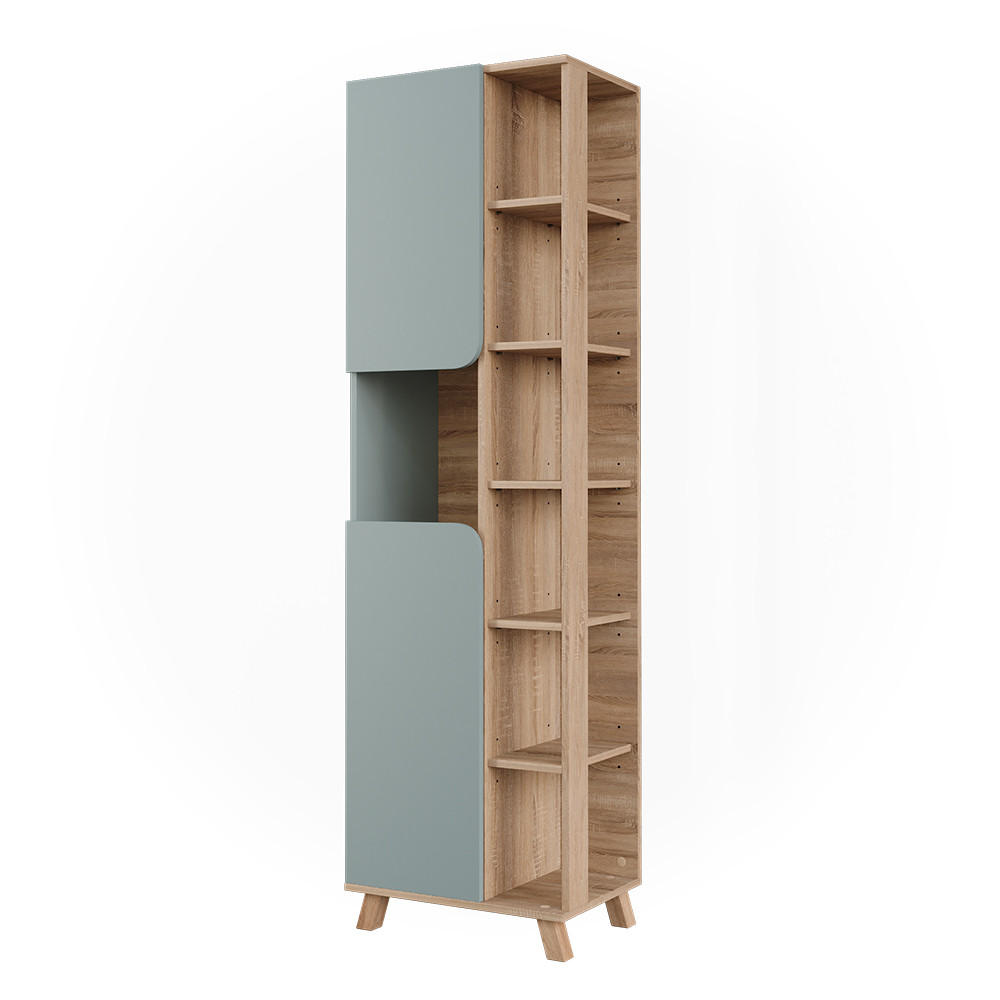 BADSCHRANK Karen Sonoma/Blau 50 x 175 cm mit 2 Türen - Dunkelblau/Sonoma Eiche, Holzwerkstoff (50/175/35cm) - Vicco