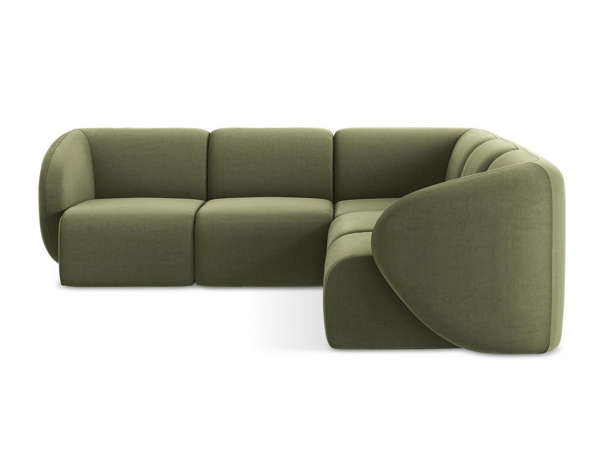 ECKSOFA Samt Stoff Grün - Schwarz/Olivgrün, Holzwerkstoff/Kunststoff (251/251cm) - Makamii