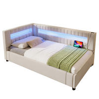 POLSTERBETT mit LED-Beleuchtung 90/200 cm mit Bettkasten in Beige - Beige, Textil (90/200cm) - BEAOK