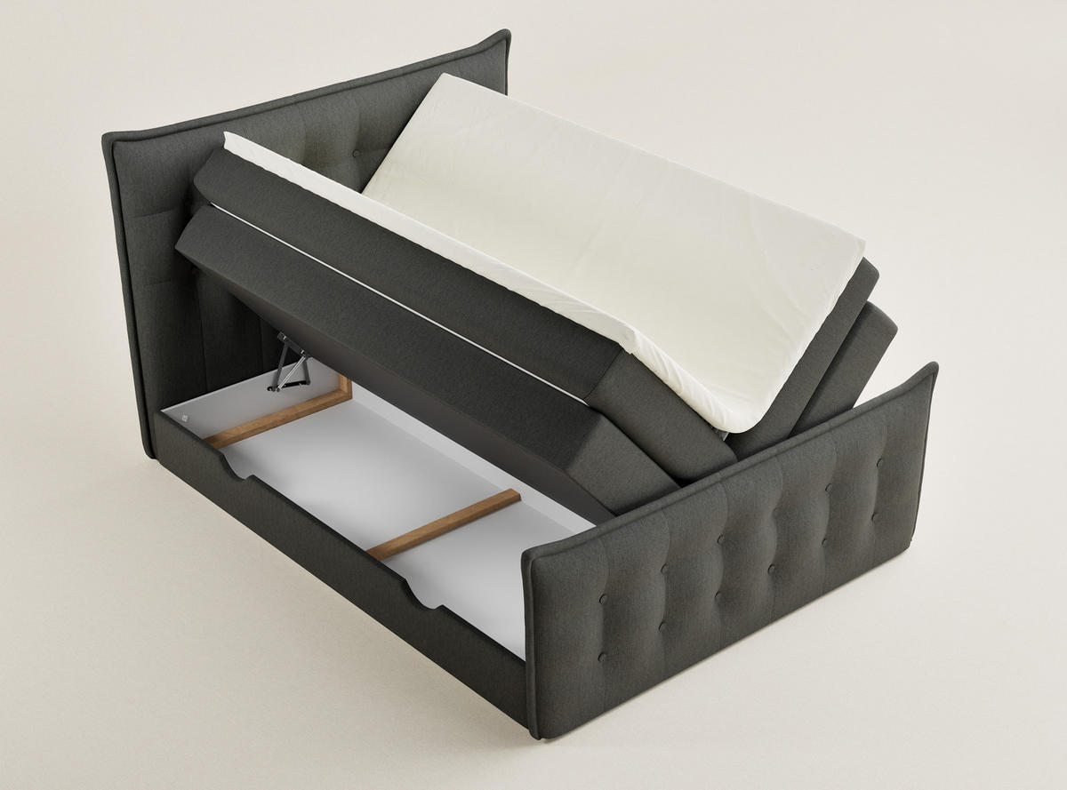 BOXSPRINGBETT Fatu 200/200 cm, in Graphit, Bettkasten, Matratze, Topper - Schwarz/Graphitfarben, Holz/Holzwerkstoff (200/200cm) - Maison de Reve