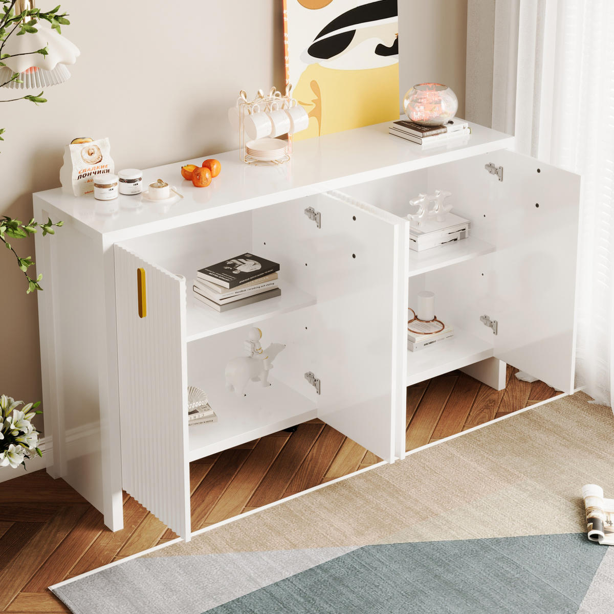 SIDEBOARD 140/38/80 cm Weiß aus Holzwerkstoff mit 4 Türen - Weiß, Holzwerkstoff (140/80/38cm) - OKWISH