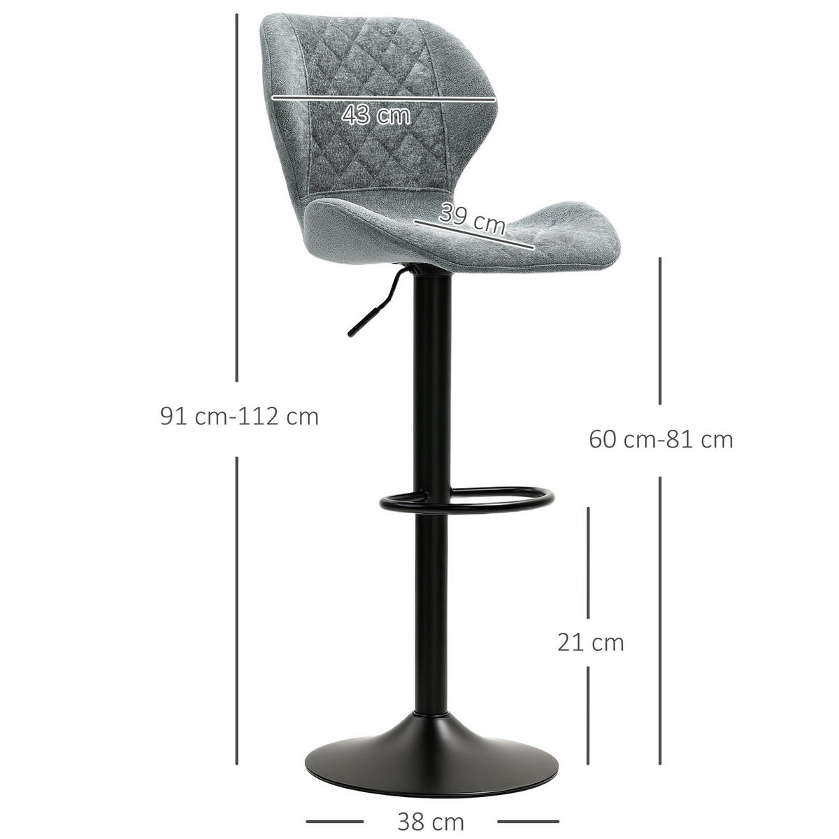 BARHOCKER 2er Set, Höhenverstellbar, Dunkelgrau - Dunkelgrau, Kunststoff (51.5/112/48cm) - HOMCOM