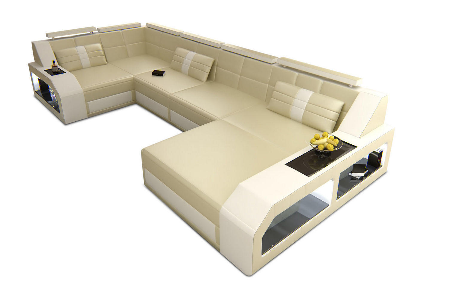 WOHNLANDSCHAFT Arezzo U - Beige/Weiß, Leder (380/86/197cm) - Sofa Dreams