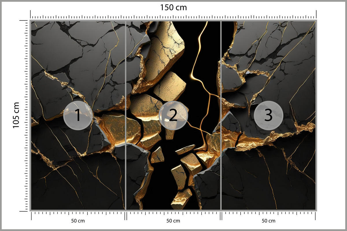 FOTOTAPETE für Wohnzimmer Schwarzer Abstrakter Marmor Gold Risse Wand 150x105 - Schwarz, Papier (150/105cm) - Muralo