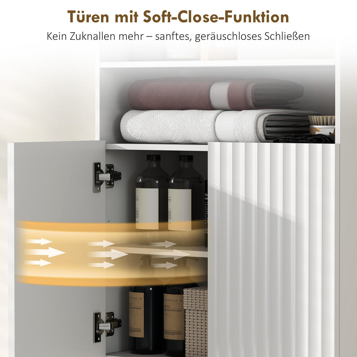 BADEZIMMERSCHRANK schmal mit 2 Soft-Close-Türen für Badezimmer Weiß - Goldfarben/Weiß, Holzwerkstoff/Metall (31.8/93/60cm) - HOMCOM