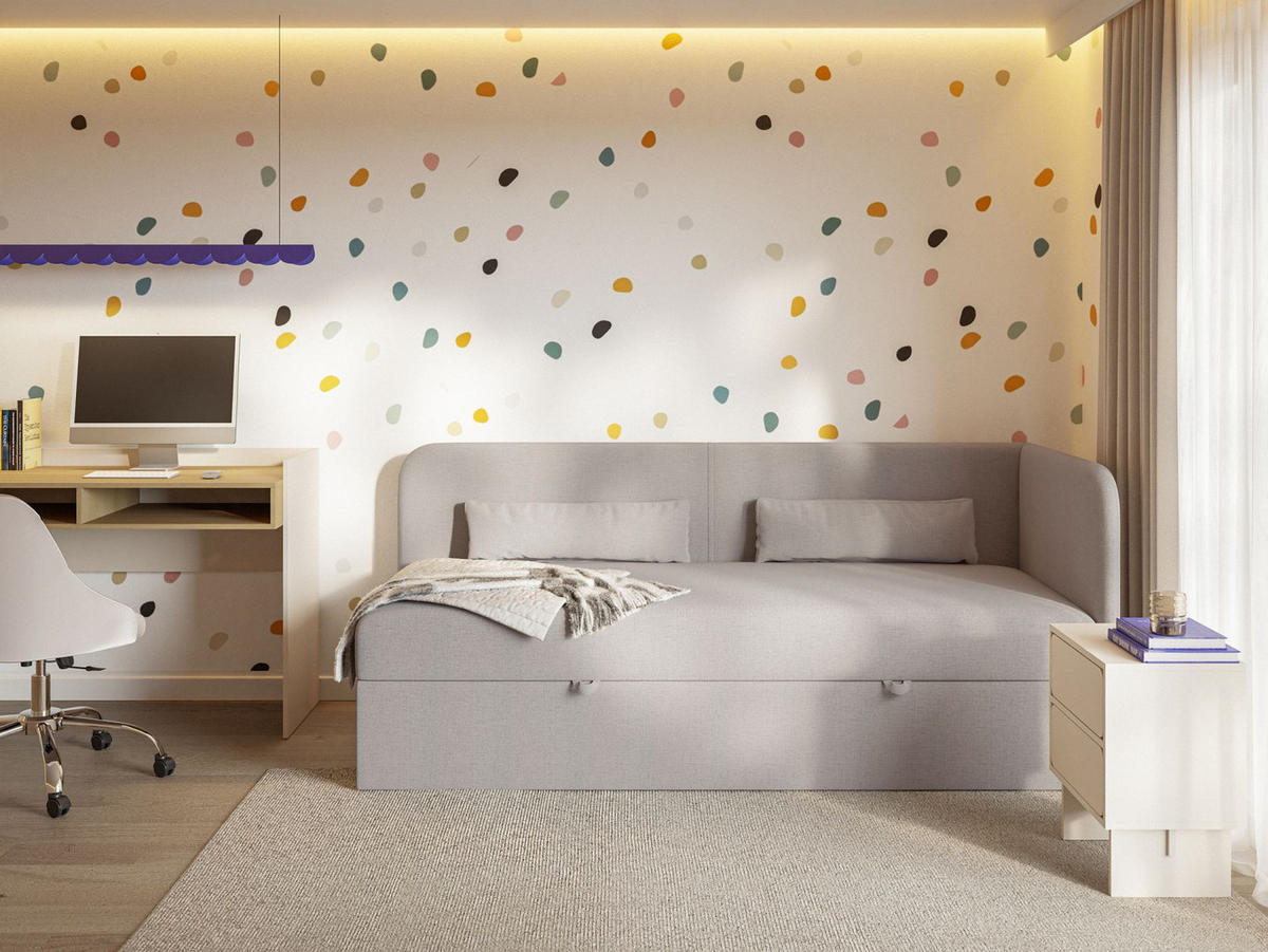 JUGENDBETT Calmmo Dunkelbeige mit Chenille-Bezug, Kopfteil rechts - Beige, Textil (90/200cm) - Selsey