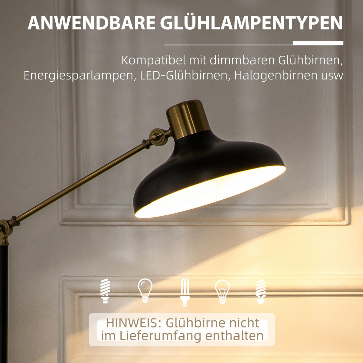 HÖHENVERSTELLBARER Standlampe, Schwarz - Schwarz, Metall (80/30/165cm) - HOMCOM