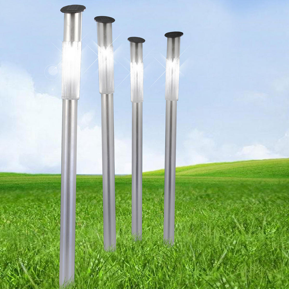 LED AUSSENLEUCHTE Silber Solar 8er Set - Silberfarben, Metall (5/5/70cm) - Globo Lighting