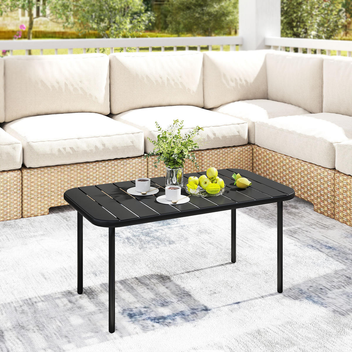 GARTENBEISTELLTISCH DE-14224 verzinkter Stahl mit Lattenrost Schwarz - Schwarz, Metall (90/50/43cm) - ComfortXL