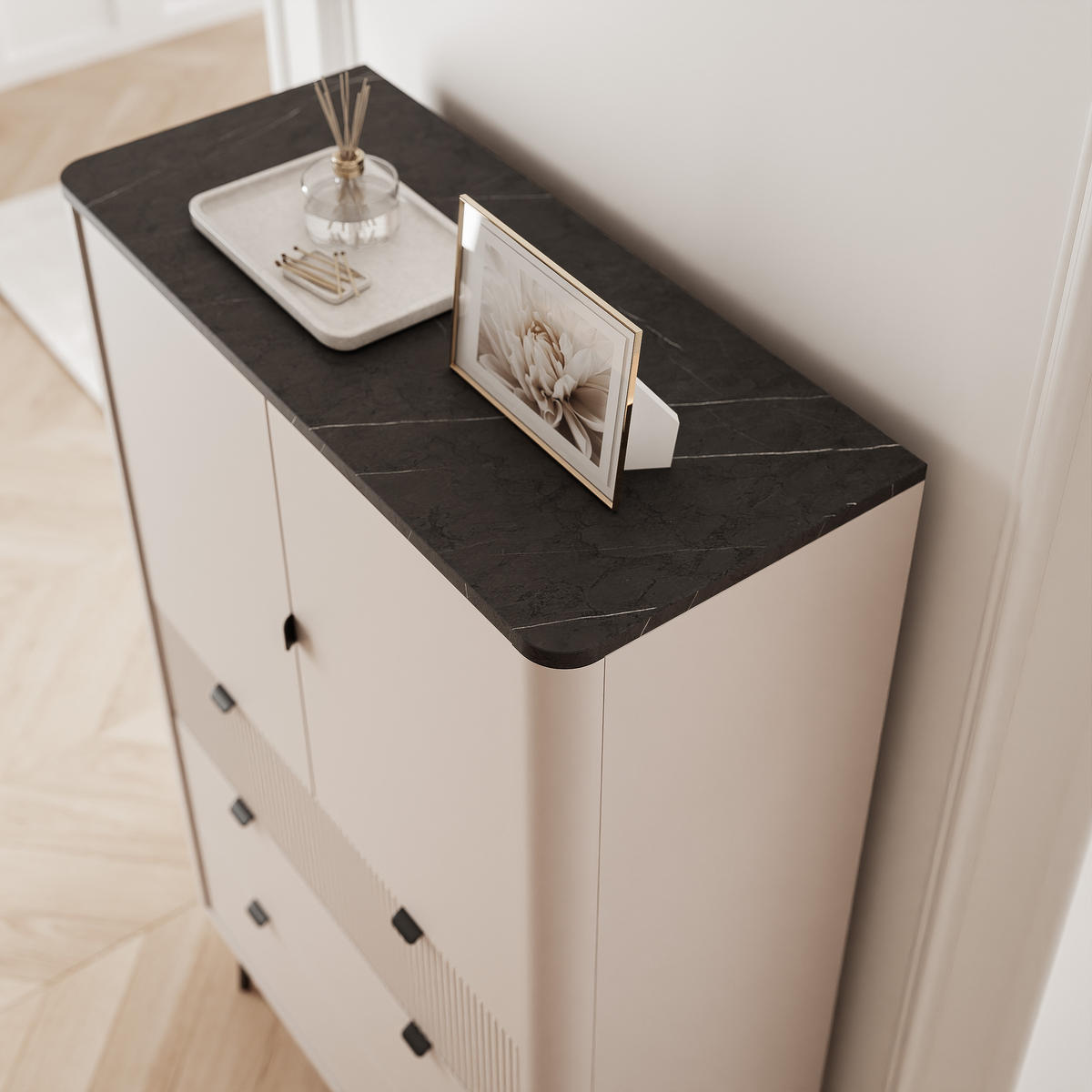 KLEIDERSCHRANK mit Schubladen NAVANI 90 cm Kaschmir Nuss - Kaschmir/Schwarz, Holzwerkstoff/Metall (90/142/40cm) - Idohome