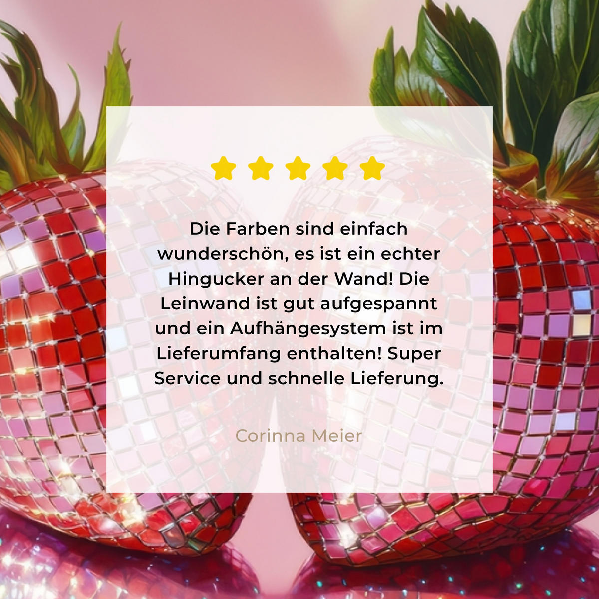 LEINWANDBILD Disco - Obst - Glitzer - Erdbeere Wanddeko 90x60 cm - Pink, Textil (90/60cm) - MuchoWow